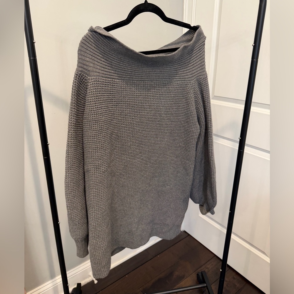 Princess Polly Off-the-Shoulder Gray Oversized Sweater